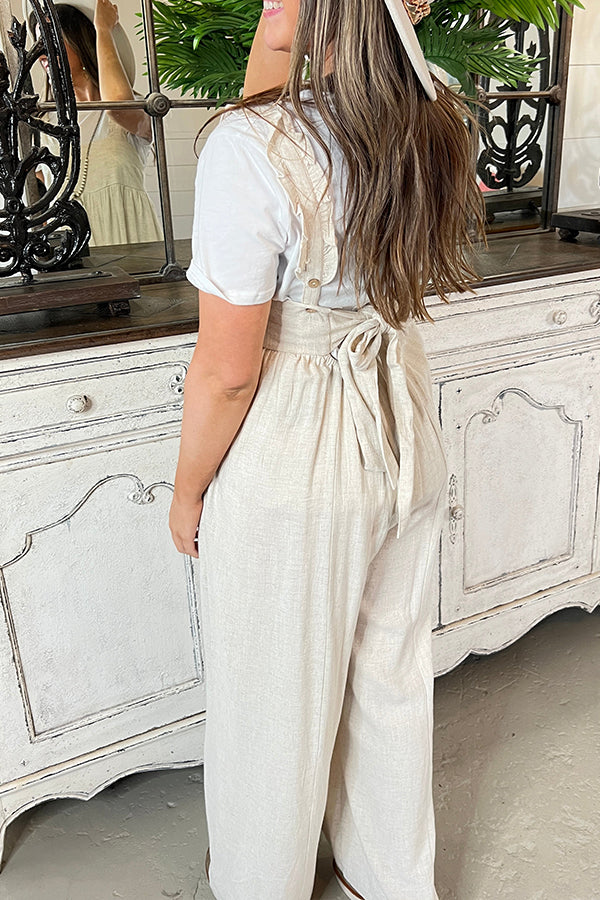 Lace suspenders casual wide-leg jumpsuit