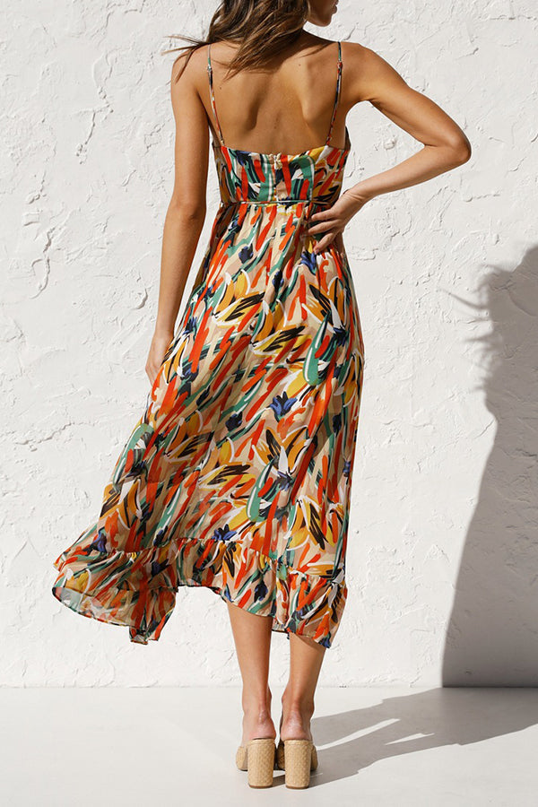 Printed Agaric Sling Midi Dress