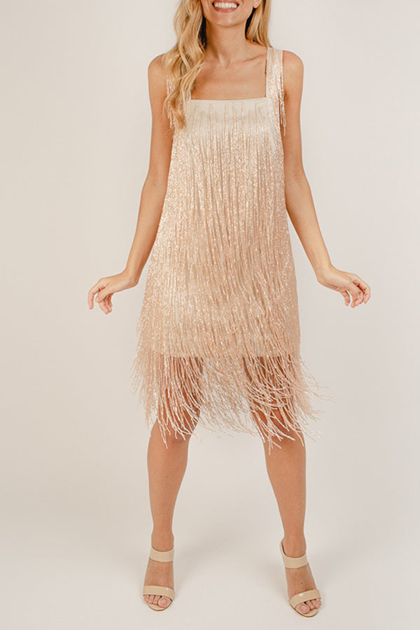 Fringed Sleeveless Skirt High Waist Slip Dress