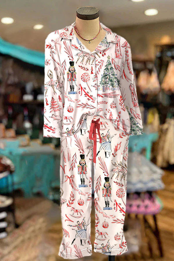 Classic Nutcracker Print Christmas Pajama Set