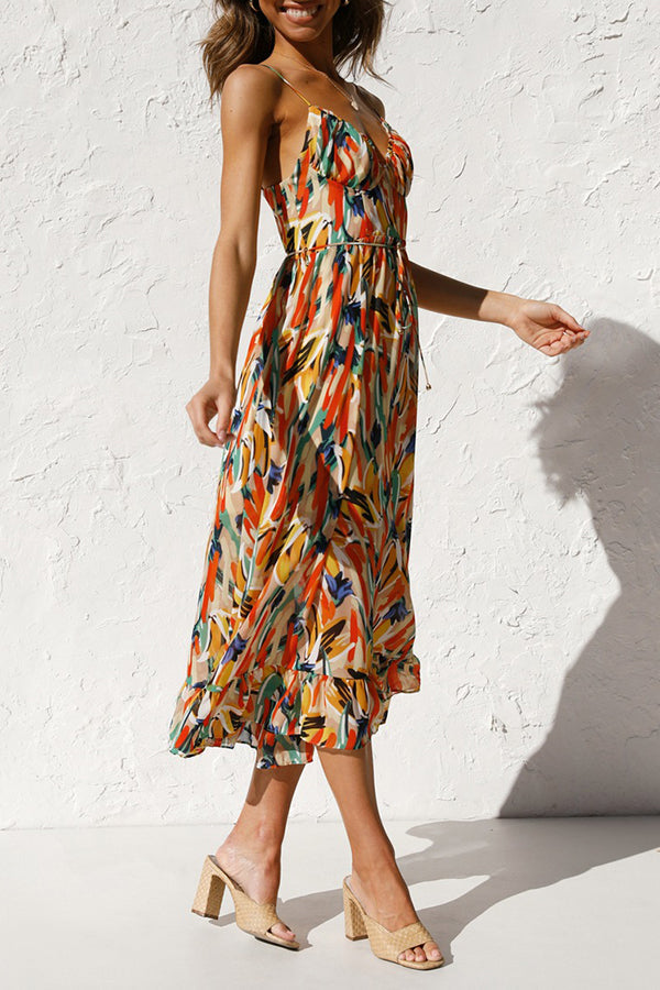 Printed Agaric Sling Midi Dress