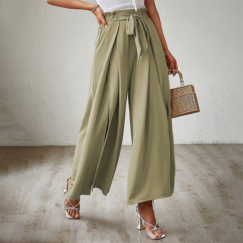 New Bow-tie Loose, High-waisted, Pleated Wide-leg Pants