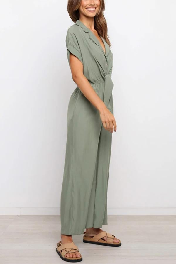 Houston Pocketed Button Down Tie Jumpsuit