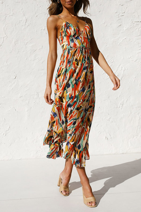 Printed Agaric Sling Midi Dress