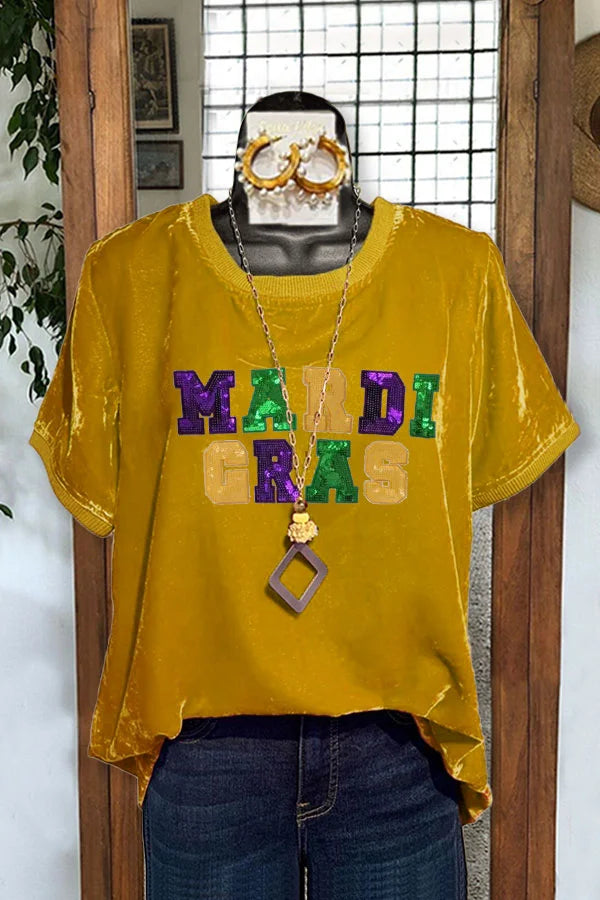 Mardi Gras Sequined Casual Velvet Top