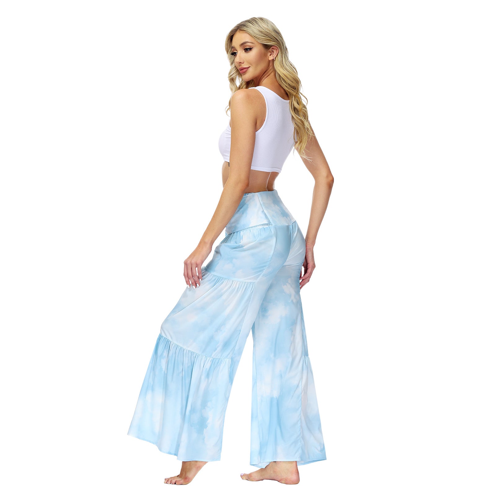 Printed Women's Loose Beach Wide Leg Lace-up Trousers