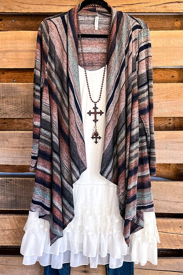 Purple Grey Striped Cardigan