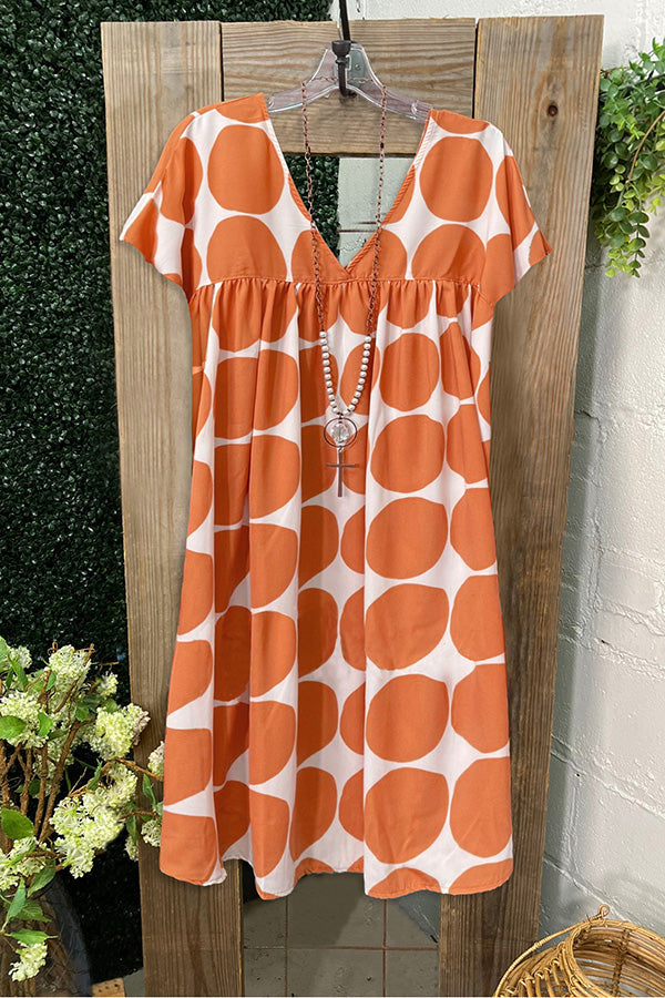 Polka Dot V-neck Pleated Dress