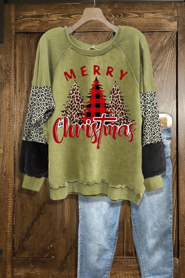 Vintage Corduroy Patchwork Print Christmas Sweatshirt