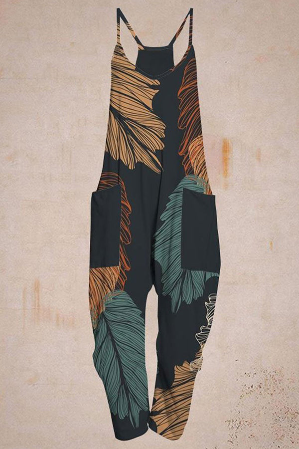 CASUAL LEAF PRINT COMFORTABLE JUMPSUIT