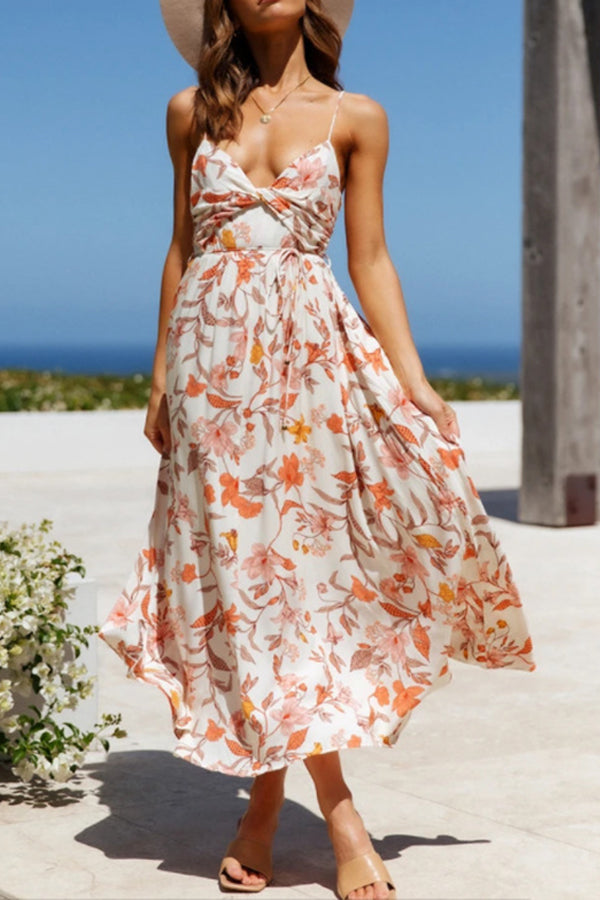 Sexy V-Neck Sling Boho Print Swing Dress