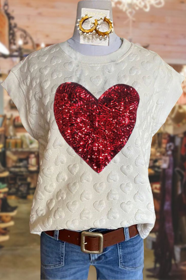 Elegant Heart Sequin Top