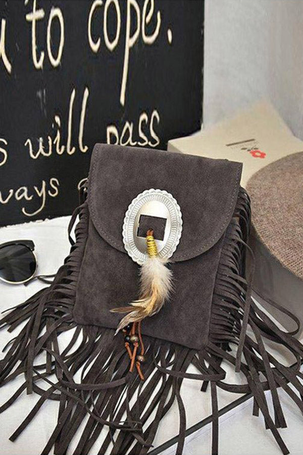 Vintage Feather Tassel Design Crossbody Bag