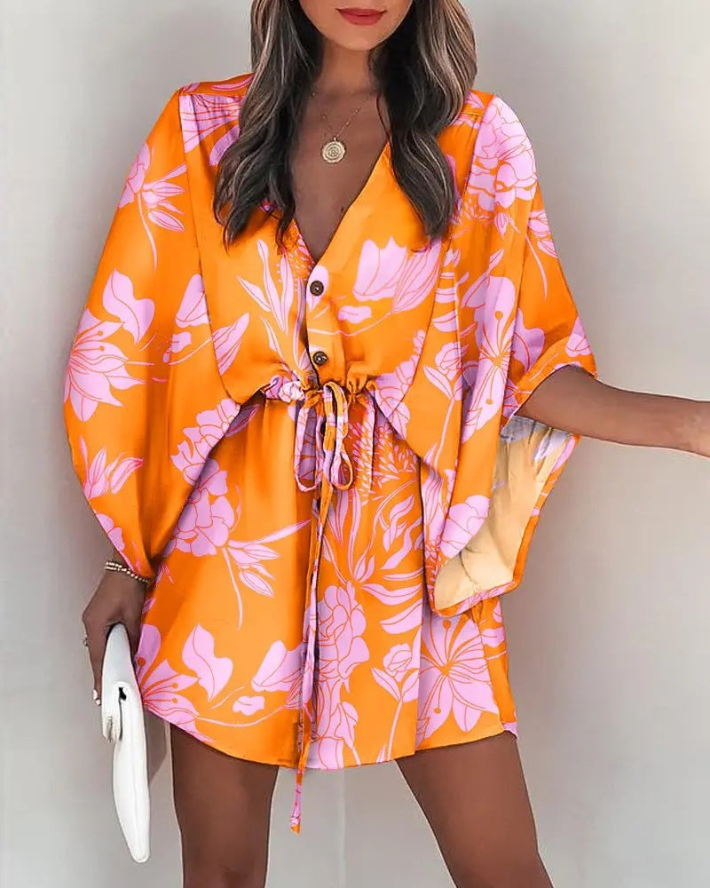 Dynamic Love Printed Batwing Sleeve Dress