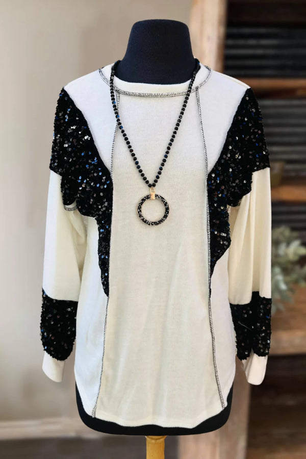 Colorblock Sequin Pullover Top