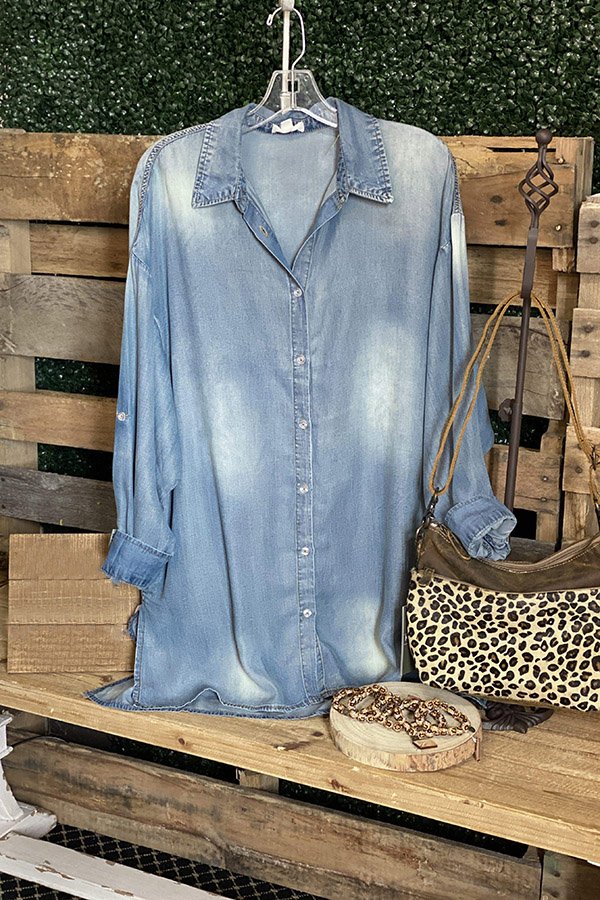 Casual Washed Denim Blouse