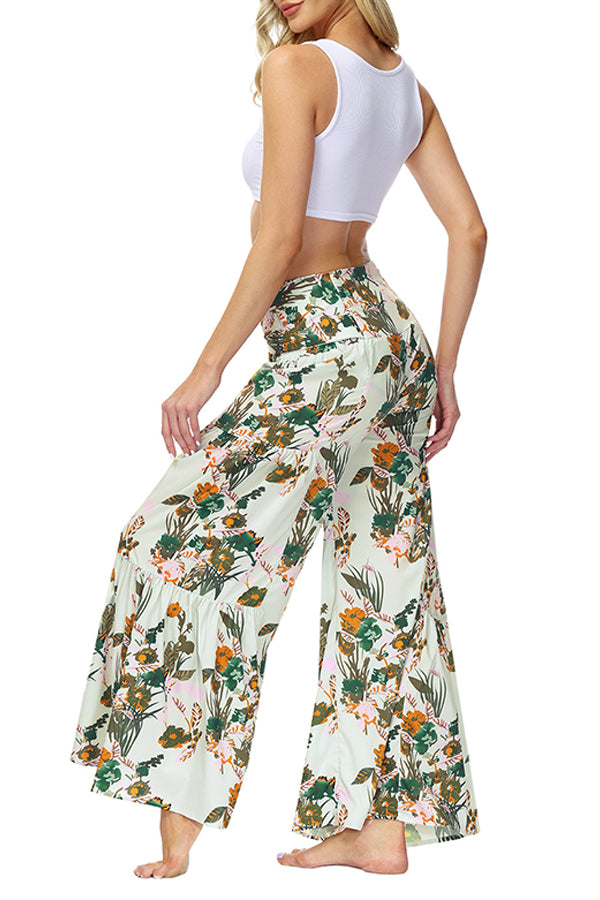 Printed Women's Loose Beach Wide Leg Lace-up Trousers