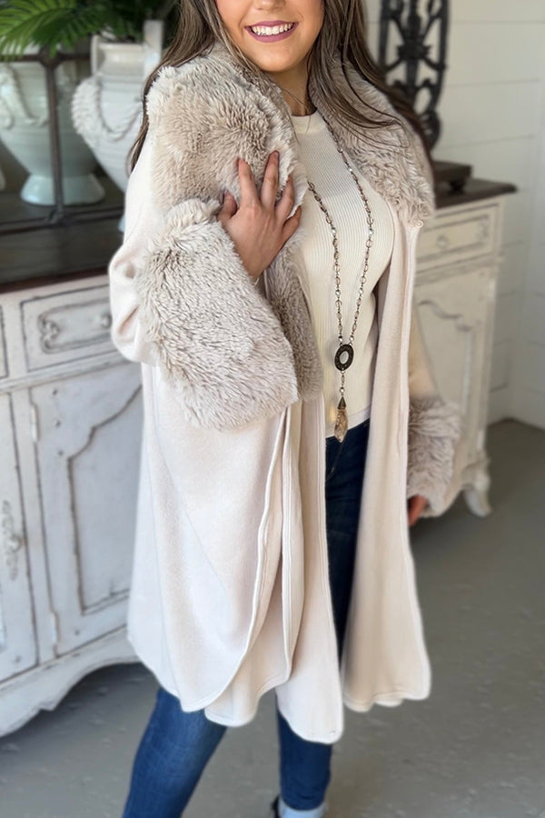 WOMEN'S FAUX FUR DETAIL KIMONO/JACKET