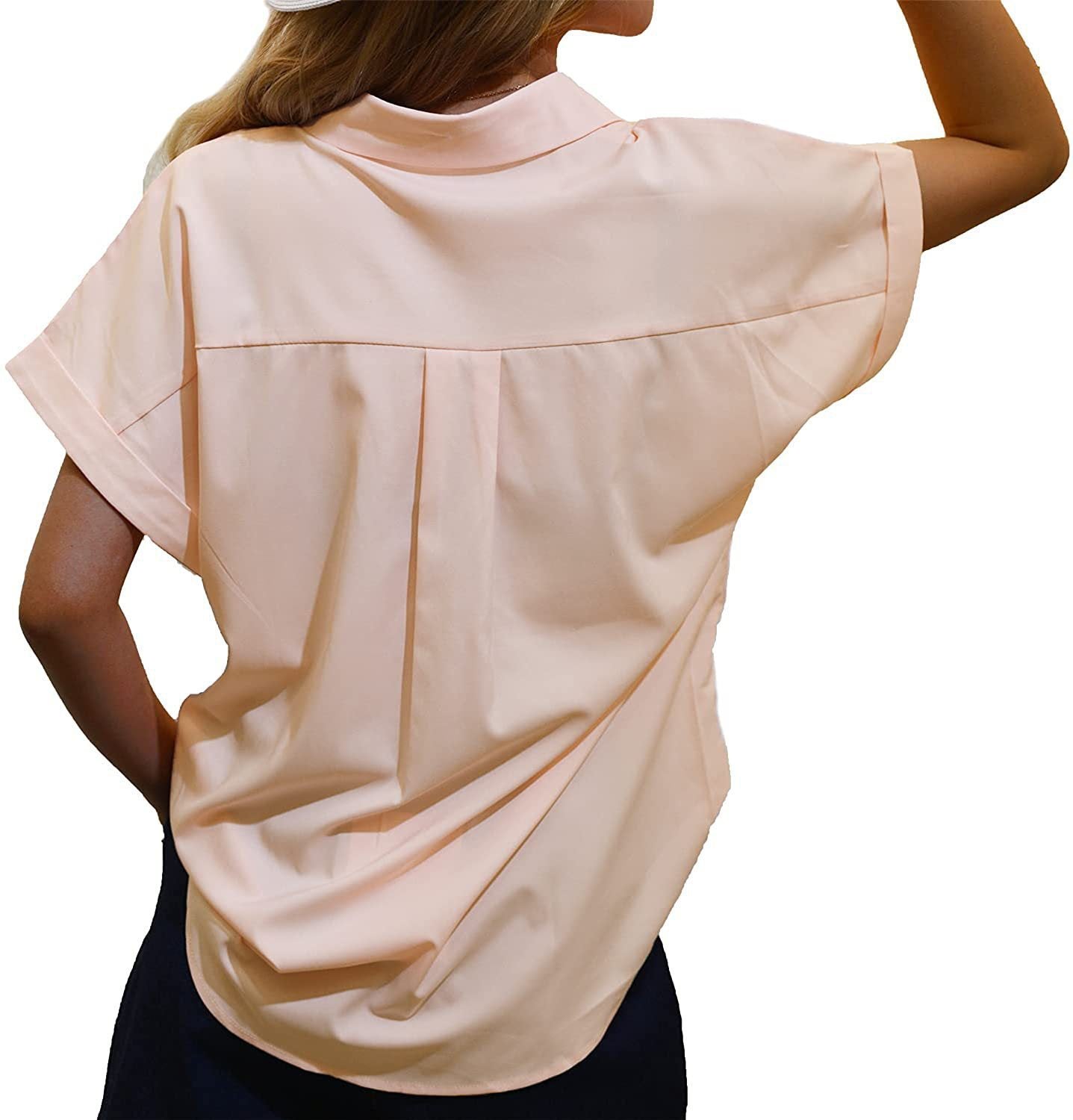 Women's Short-sleeved T-shirt V-neck Button-up Blouse