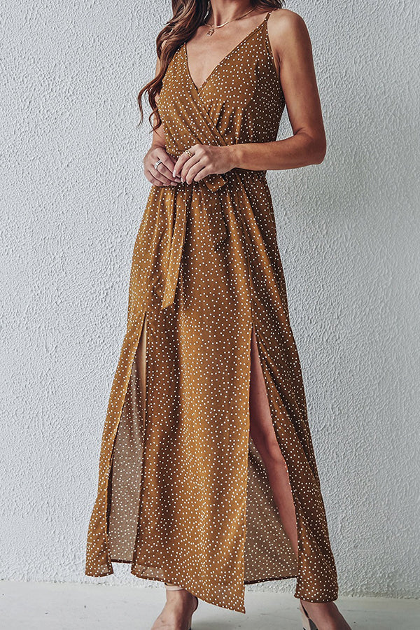 V-neck Sling Floral Lace-up Long Dress