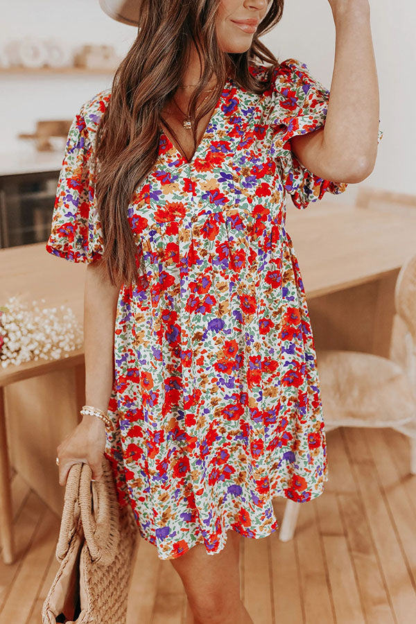 Bouquet for You Puff Sleeve Floral Babydoll Dress