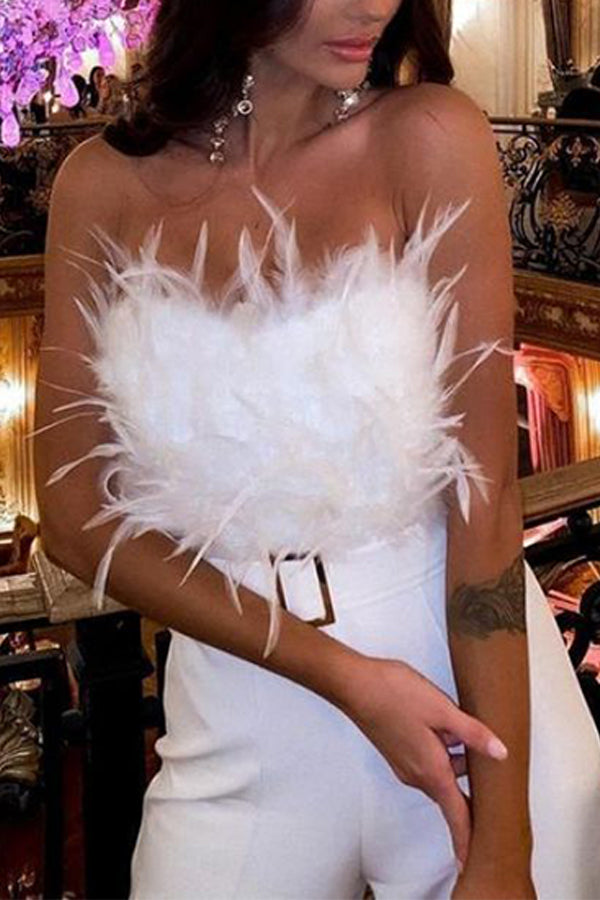 Fashion feather tube top sexy jumpsuit