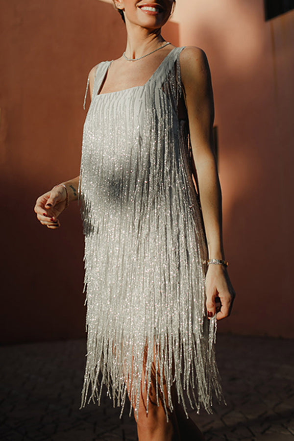 Fringed Sleeveless Skirt High Waist Slip Dress