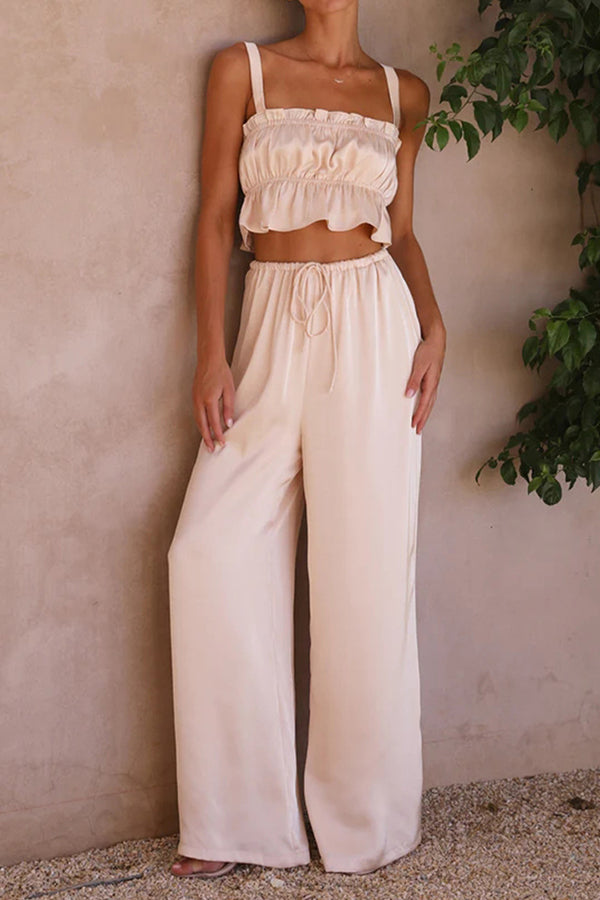 One word collar suspenders wide leg pants fashion suit