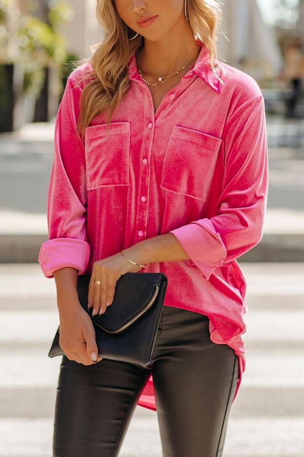 Lottie Pocketed Velvet Button Down Top