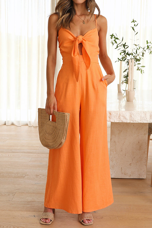 Resort Style Bow Decorated Top Jumpsuit