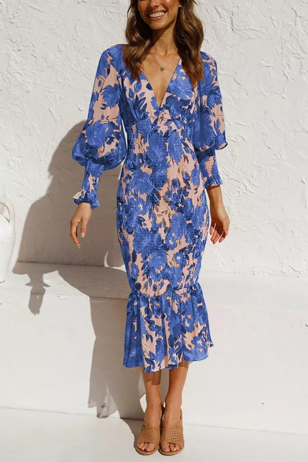 Floral Smocked Waist Midi Dress