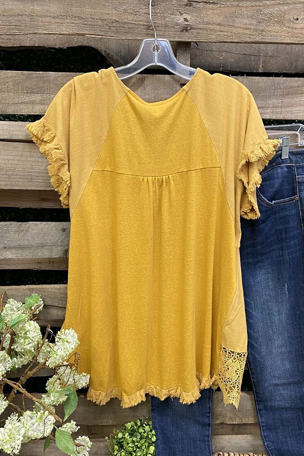 Lace Stitching Solid Color T-shirt