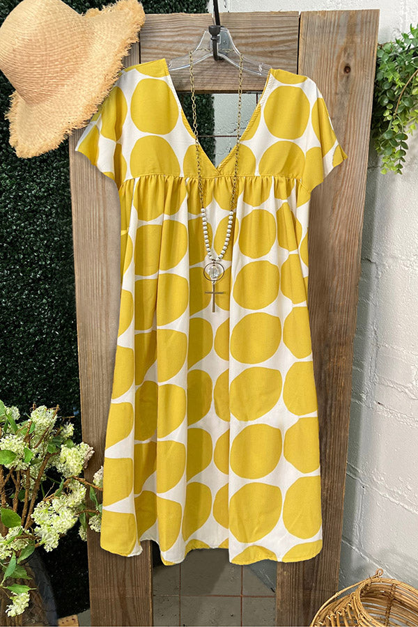 Polka Dot V-neck Pleated Dress