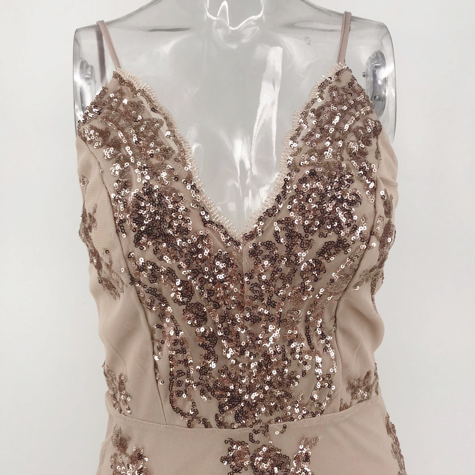 Deep V Neck Sequin Cami Dress