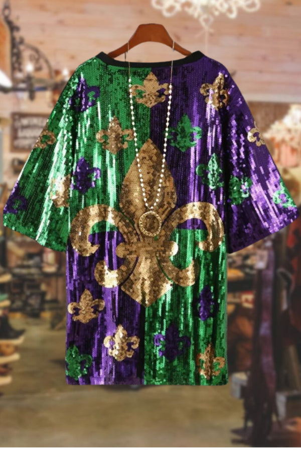 Sequin Mardi Gras Shirt Dress