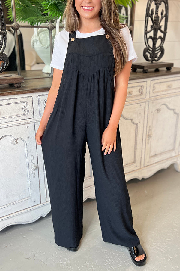 Solid color simple casual wide-leg jumpsuit