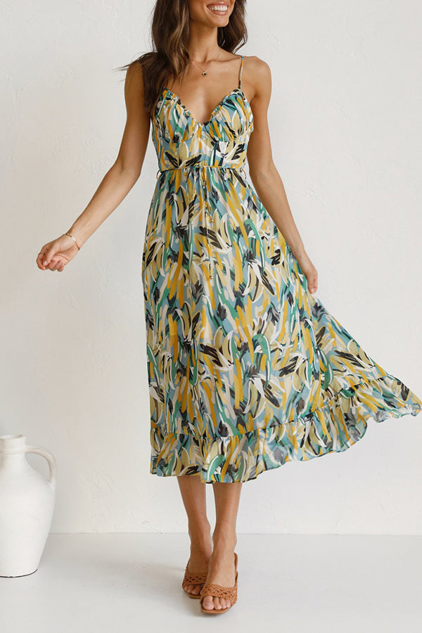 Printed Agaric Sling Midi Dress