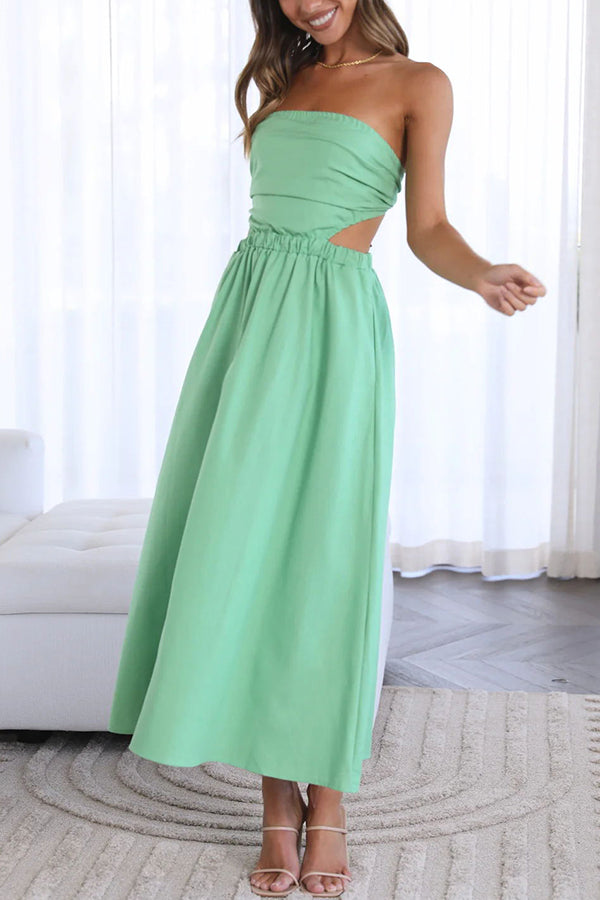 Fun Memories Strapless Pocketed Elastic Waist Midi Dress