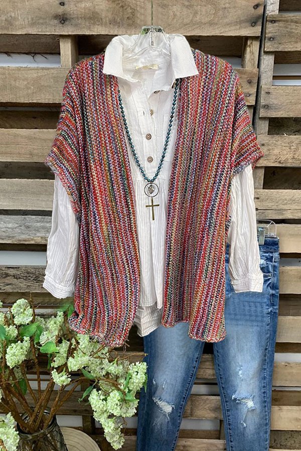 Colorful Rainbow Short Sleeve Knit Kimono