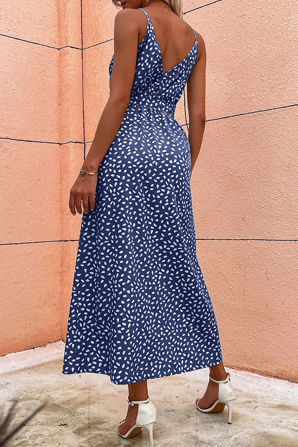 V-neck Sling Floral Lace-up Long Dress