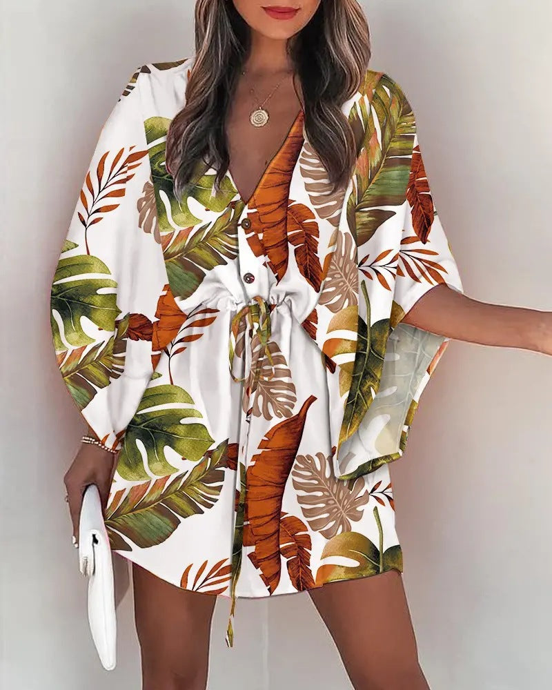 Dynamic Love Printed Batwing Sleeve Dress