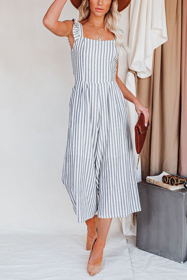 Flip Side Pocketed Striped Ruffle Jumpsuit