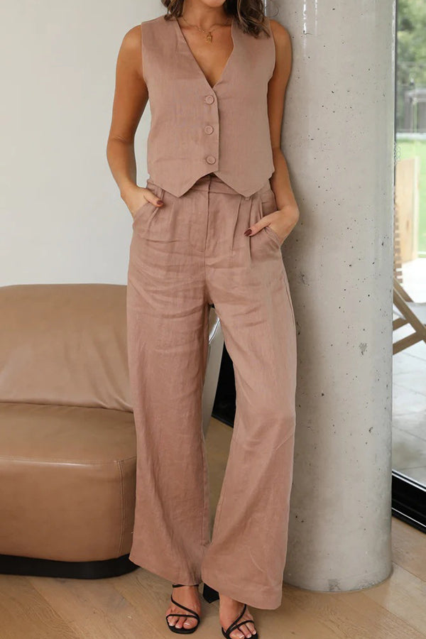 women's casual solid color cotton linen suit pants