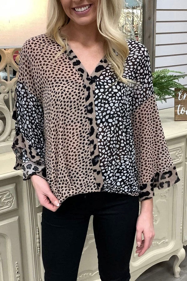 Leopard Print Chiffon Sleeve Top