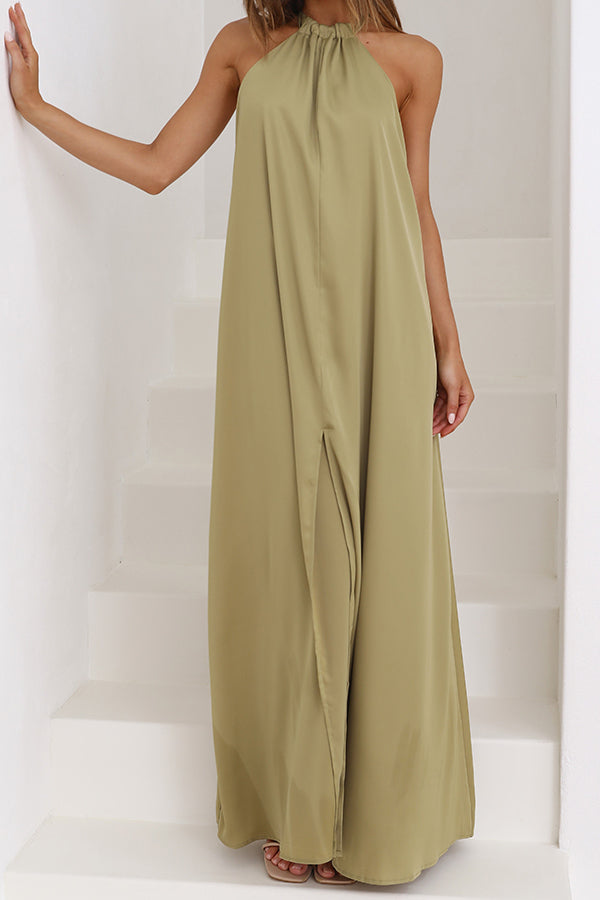 Olive Halter Neck Backless Sexy Maxi Dress