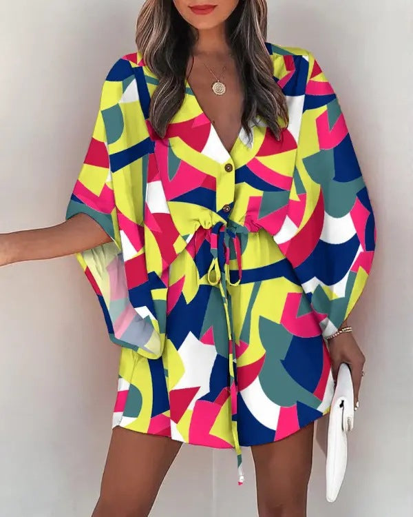 Dynamic Love Printed Batwing Sleeve Dress