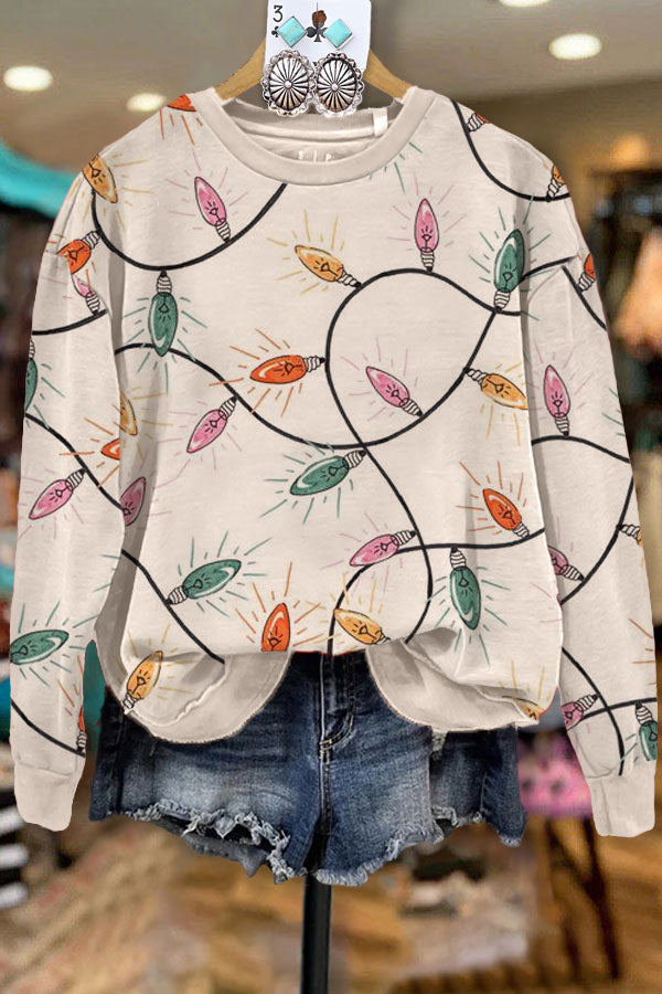 Christmas Fairy Lights Printed Casual Sweatshirt