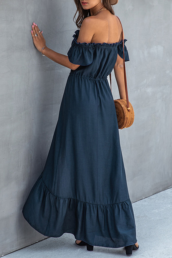 One Word Neck Tie Irregular Ruffled Women's Dress