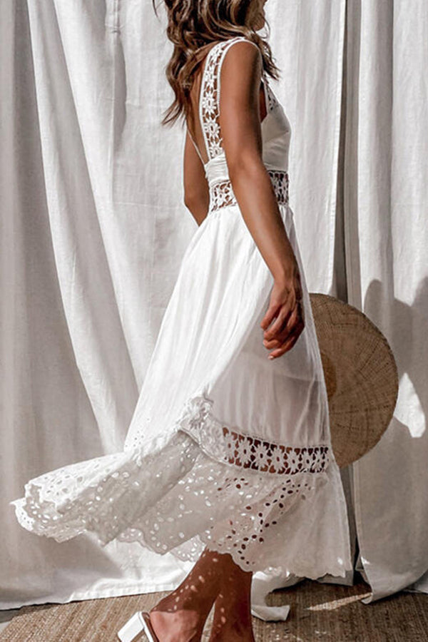 Fashion Lace Sleeveless Patchwork Slim Long Dress