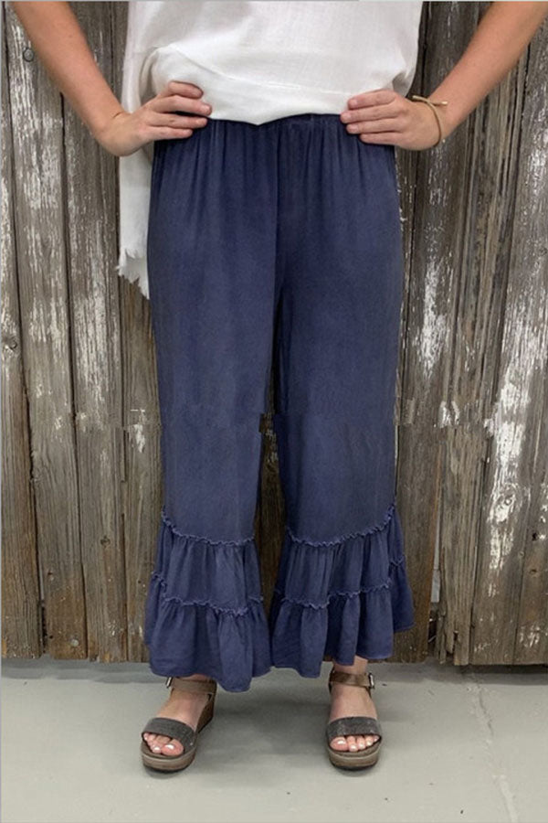 Pleated Ruffled Wide-leg Pants